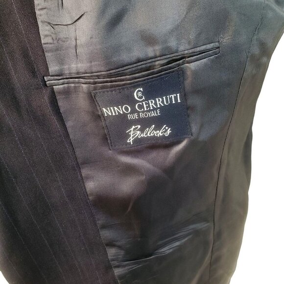 Vintage Ninno Cerutti Bullocks 2 Button Sport Coat Wool Blue Pin Stripe Mens 44R - Picture 2 of 12